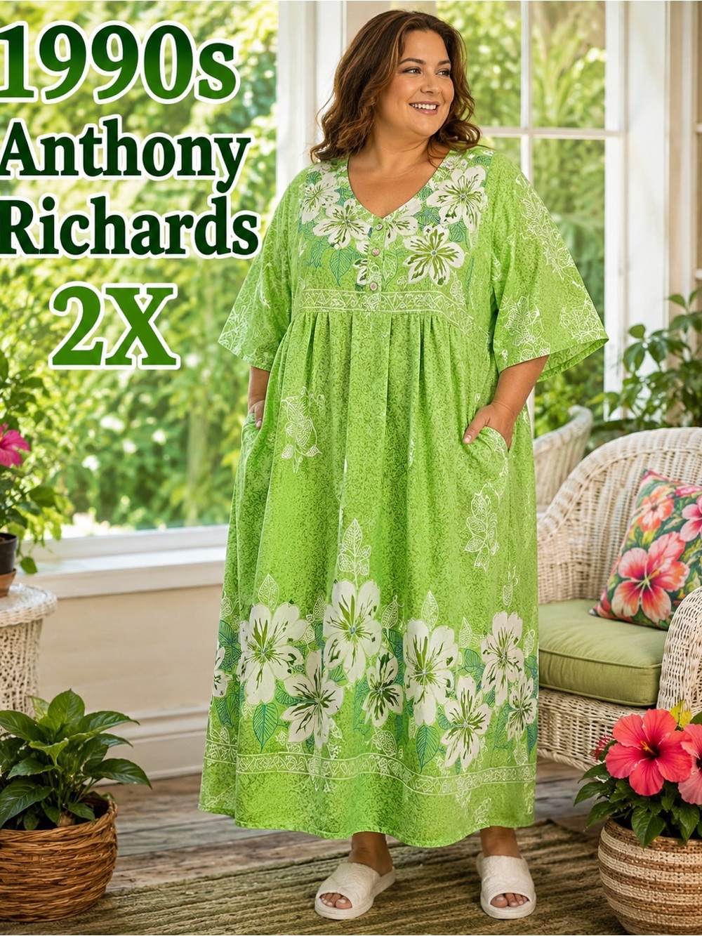 Vintage 1990s Anthony Richards Muumuu House Dress Size 2X 💚